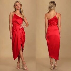 Lulu's Scarlet Asymmetrical Midi Dress